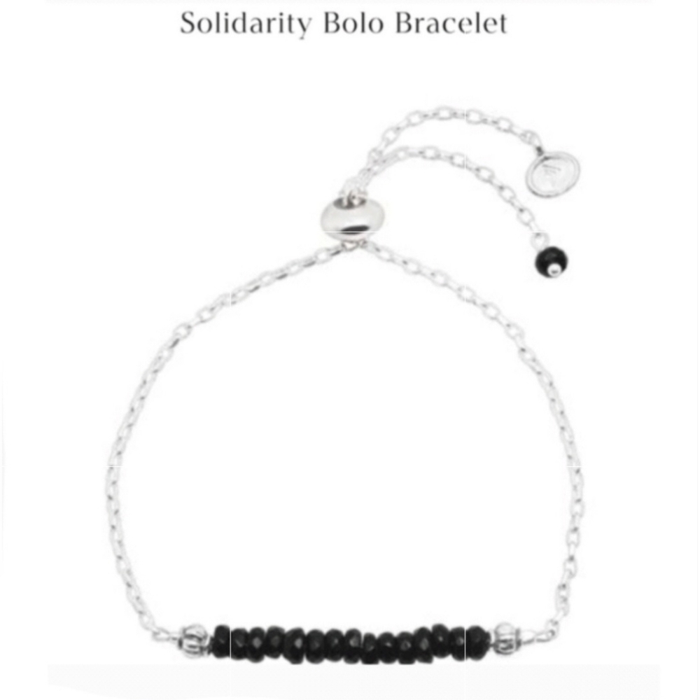 Rare Silpada 925 Sterling Silver Black Spinel Solidarity Bolo Bracelet